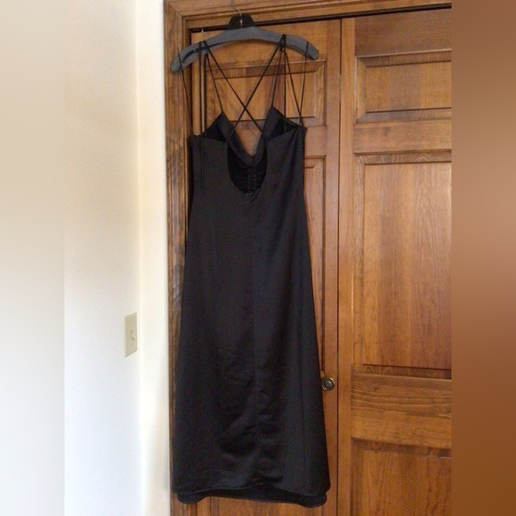 NEW Jason Wu Black satin ruched front low back midi dress size large - Picture 4 of 6